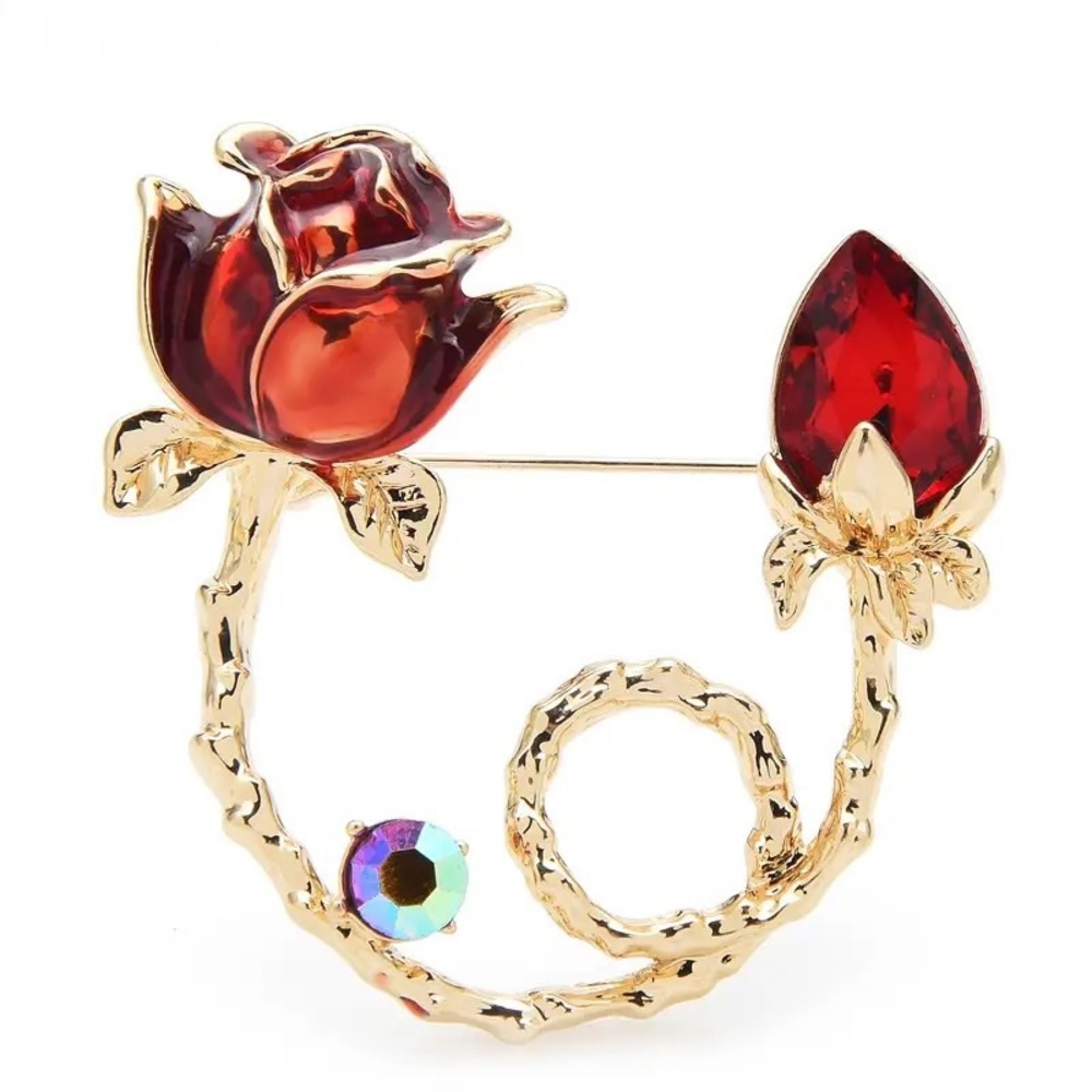 GOLD ENAMEL RED ROSE 🥀 BROOCH/PIN